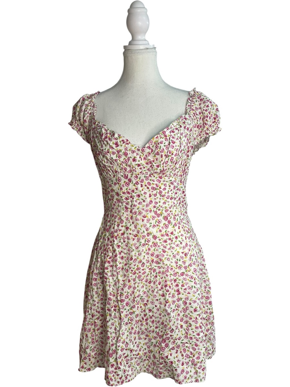 Zara Floral Puff Sleeve Mini Dress Pink